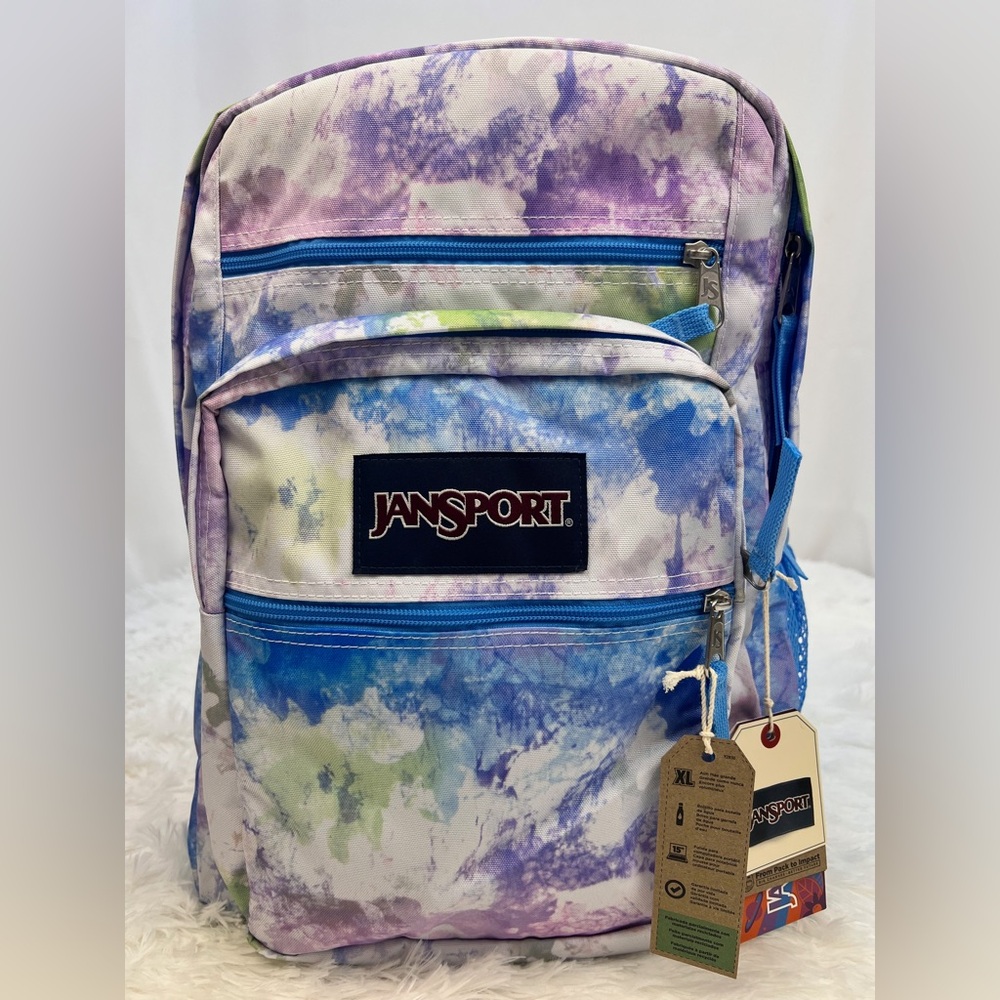 JanSport Pastel Tie-Dye Backpack Laptop Sleeve Water Bottle Pocket NWT